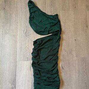 Endless Blu Emerald Green Ruched Midi Dress Size M